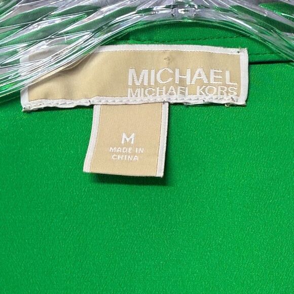 Michael Kors size Medium Green Zipper Front Blouse with Gold Zip Logo - Picture 3 of 7